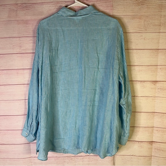 J. Jill Love Linen 100% Line Striped Long Sleeve Button Down Shirt Size 2X - Picture 5 of 5
